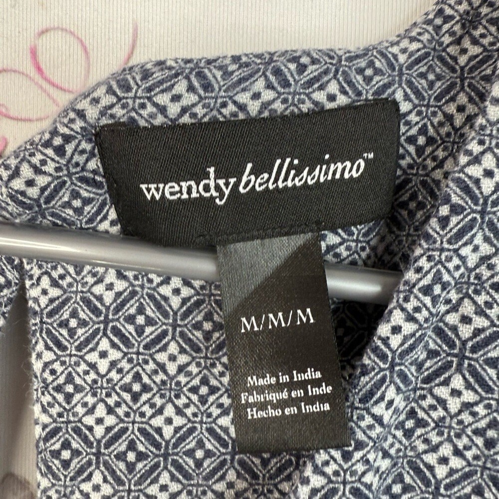 Wendy Bellissimo dress floral print blue Navy and White Geometric Dress keyhole - Picture 9 of 12